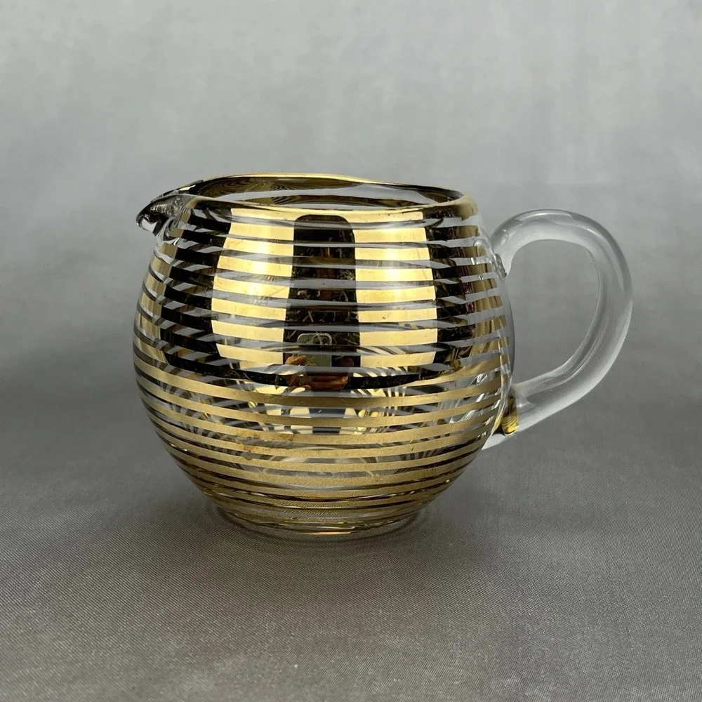 Macbeth Evans Style Vintage Gold Stripe Glass Creamer Pitcher Mid Century MCM 3